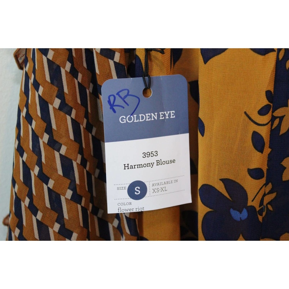 NWT Cabi Floral Harmony Ruffle Boho Blouse 3953 Brown Blue Size Small H14864 - Picture 10 of 12